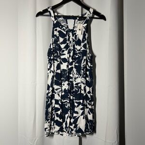 Lane Bryant Navy and White Patterned Tank Top
